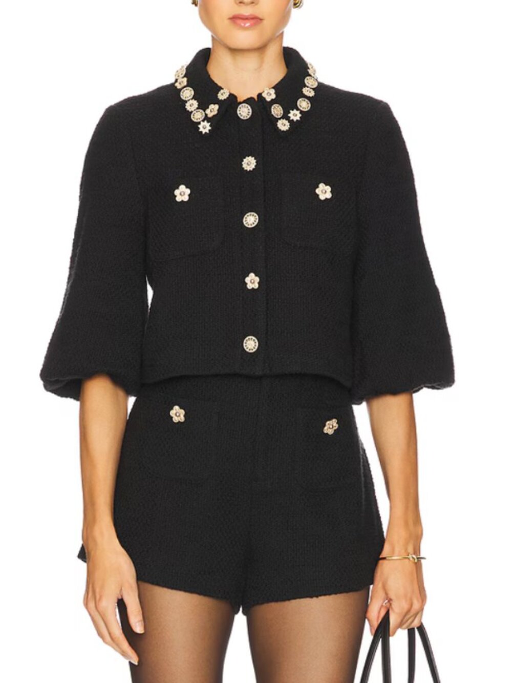 BEST NWT Cinq a Sept Ansey Embellished Tweed Crop & Short 2/4/6 Black